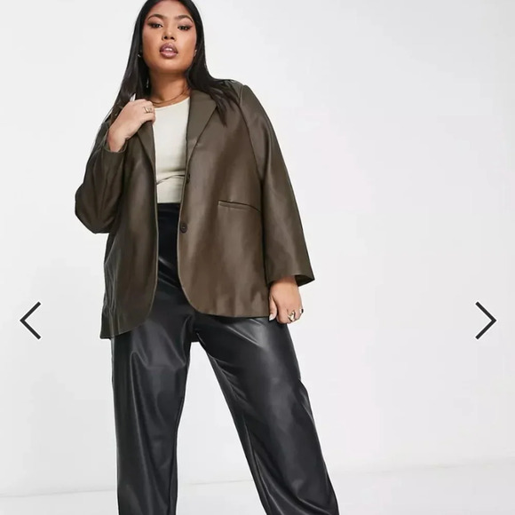 NEW ASOS Vila Curve leather look blazer in brown - Picture 1 of 2